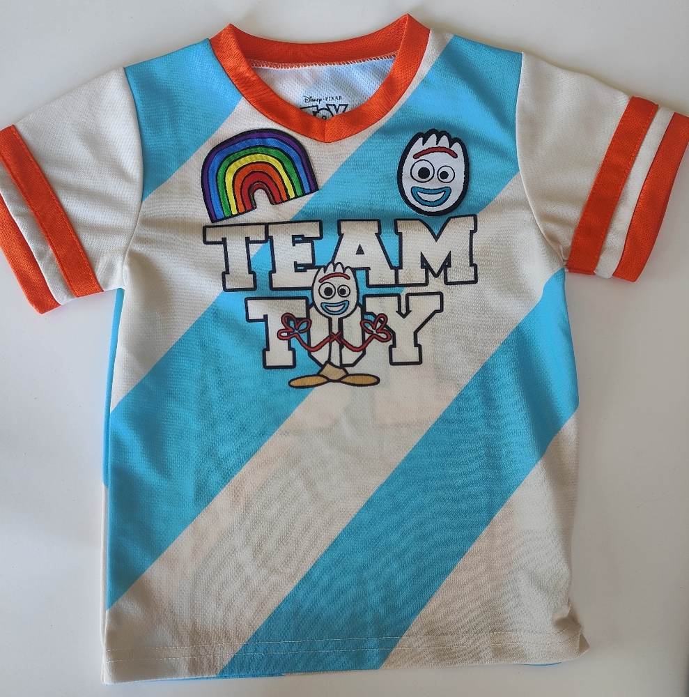 Disney's Toy Story Toddler Short Sleeve Soccer Jersey- Blue, Orange, and White
